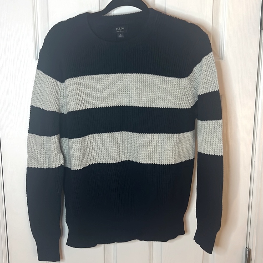 J Crew 100% cotton medium navy and grey crewneck sweater